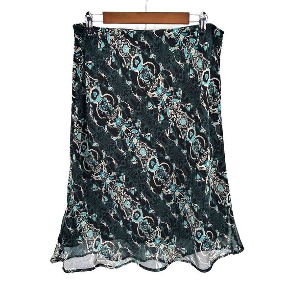 Cato Blue & Black Tribal Pattern Flowly Cottage Core Midi Skirt Fairy Sz Large - Picture 1 of 11
